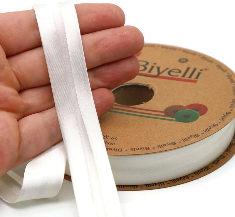 Biyelli Fold Satin Bias Tape - 99+ Colors - 3/4 Inches Wide - 27 Yards - Fold Satin Binding Bias Ribbon Fabric Piping Bias Binding Tape for Sewing Clothing DIY (02. Swan White) BYS02 - Image 5